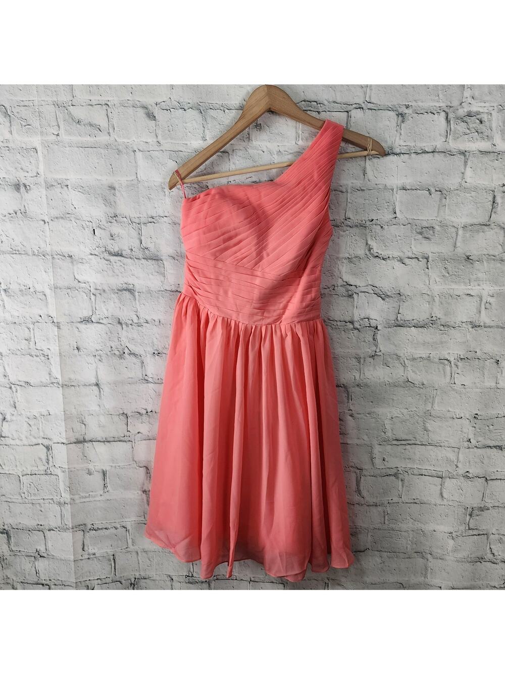 Zaxants one shoulder coktail Dress Sz 4 coral mini bridal Acl